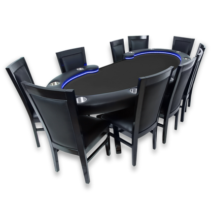 Lumen HD Poker Table Go-All-In Package - Poker Table with Dining Top + 8 Black Gloss Dining Chairs- Save $599!