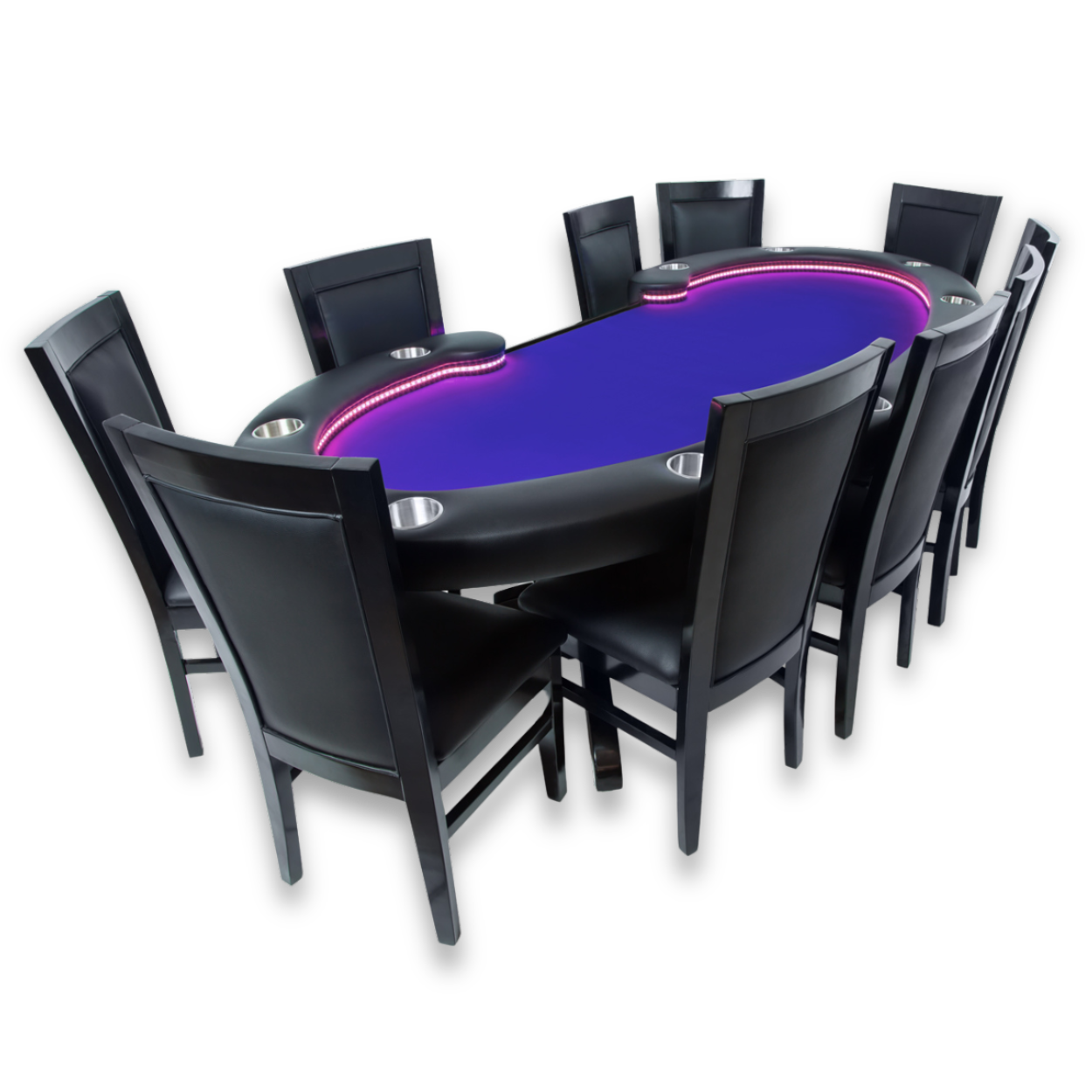 Lumen HD Poker Table Go-All-In Package - Poker Table with Dining Top + 8 Black Gloss Dining Chairs- Save $599!