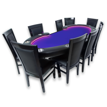 Lumen HD Poker Table Go-All-In Package - Poker Table with Dining Top + 8 Black Gloss Dining Chairs- Save $599!