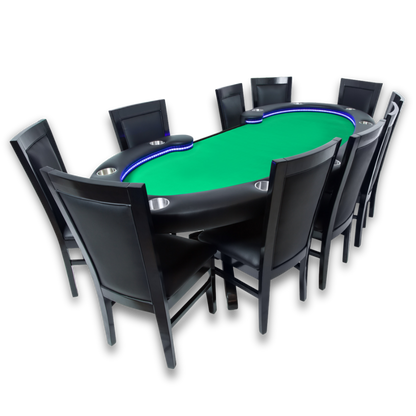 Lumen HD Poker Table Go-All-In Package - Poker Table with Dining Top + 8 Black Gloss Dining Chairs- Save $599!